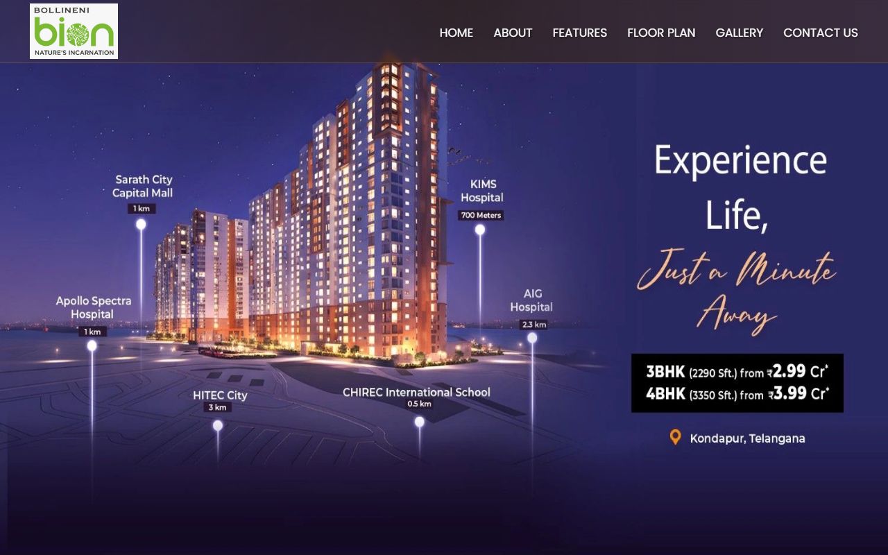 Bollineni Bion real estate website - laptop view