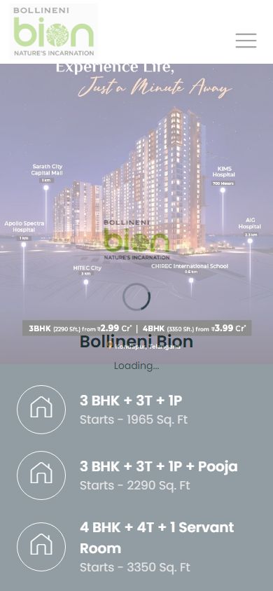 Bollineni Bion real estate website - mobile view