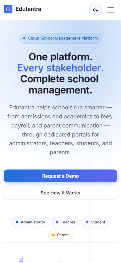 Edutantra school management website - mobile view